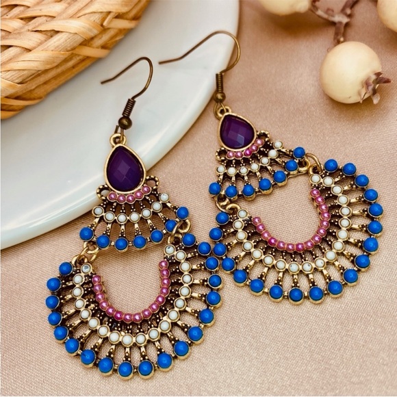 Free People Elegant Blue and Purple Chandelier Earrings - Picture 1 of 6